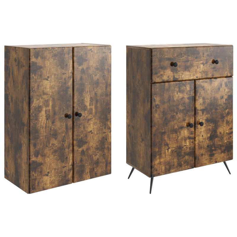 4 -Door 1 -Drawer 4 -Shelf Storage Cabinet, Smoked Oak