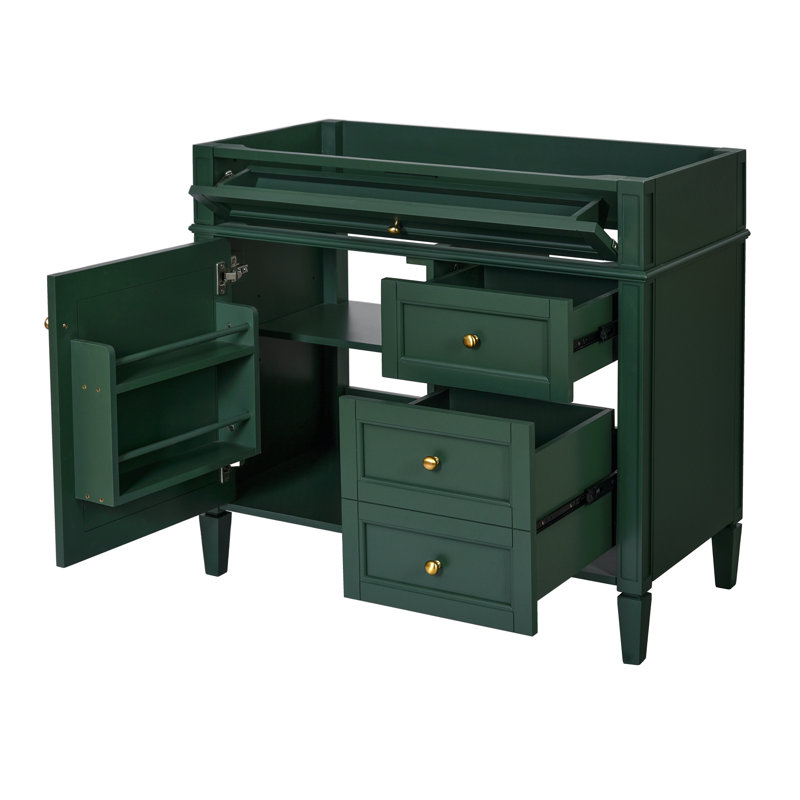 Base de meuble-lavabo moderne de 36 pouces en vert, bois massif et panneau de fibres à densité moyenne, lavabo non inclus