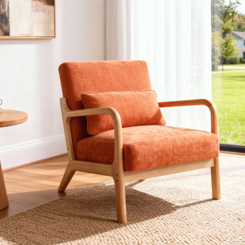 Fauteuil Mid-Century moderne, Naturel, Orange
