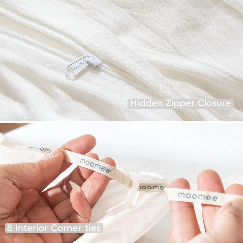 MooMee Lightweight Duvet Cover Set with Zipper Closure 8 Ties 100% Washed Cotton Linen Like Textured Soft Breathable All-Season