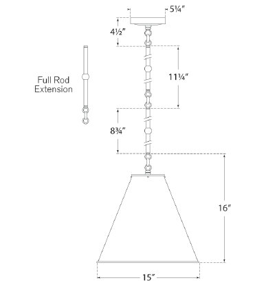 Thomas O'Brien Goodman Small Hanging Light, Antique Brass, Antique Brass, 43" H x 18" W x 18" D