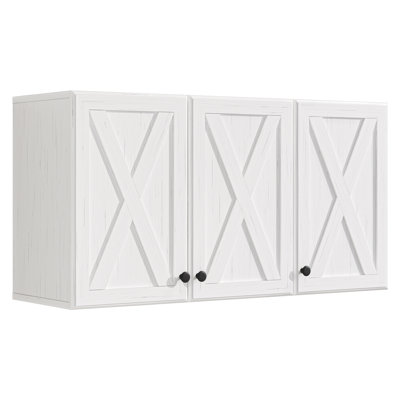 35''W X 19''H Farmhouse Wall Mounted Cabinet With Barn Doors, Wall Storage Cabinet For Kitchen, Garage, Laundry Room