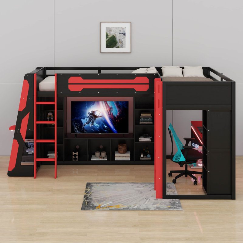 Twin Size Gaming Bed With RGB LED Lights And USB Ports, Red