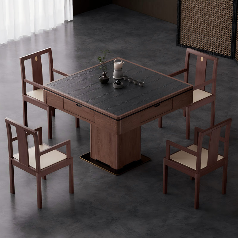 Table carrée automatique haut de gamme en bois massif Mahjong