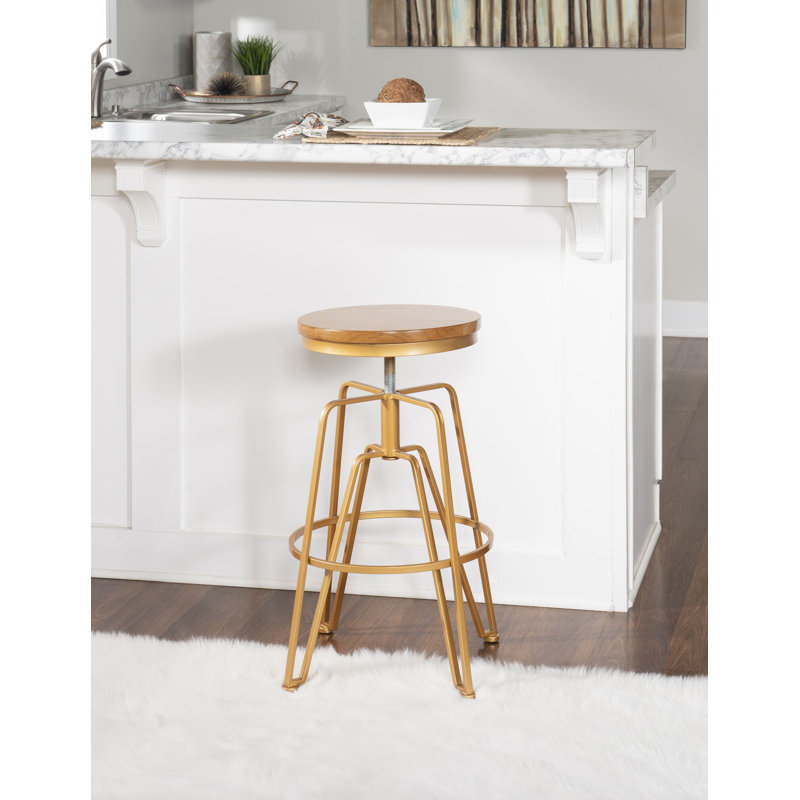 Lindzie Swivel Adjustable Height Counter Stool, Matte Gold