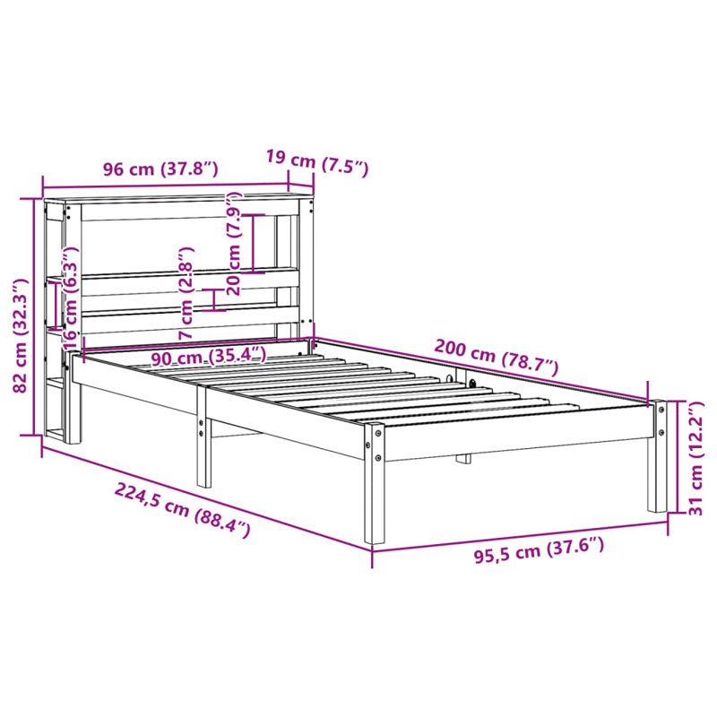 Storage Bed, European Single (90 x 200 cm), Wax Brown