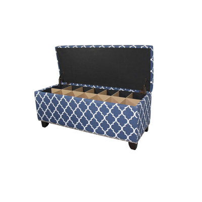 Blue Moroccan Stripes Decor 18" Tall Storage Bench With 42" Long Seat, Seat - To Floor Distance, 39" And 14.5" Height Without Legs