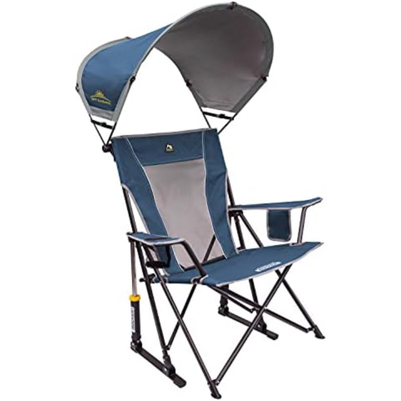 Chaise berçante d'extérieur avec auvent Sunshade, 38.8" H x 26.2" W x 35.6" D, Bleu