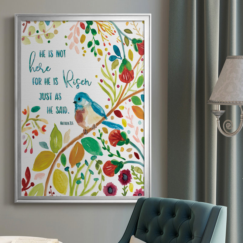 «He Is Risen», art textuel sur toile, H 26,5 po x l 36,5 po x P 1,5 po, Argent