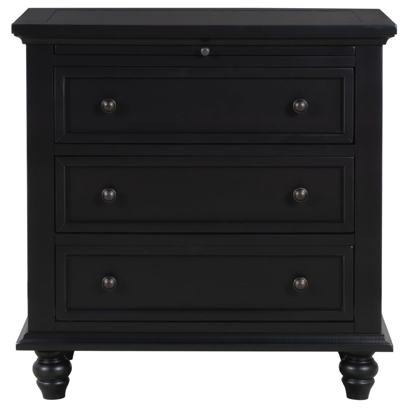 3-Drawer Storage Wood Cabinet, End Table with Pull out Tray, Black
