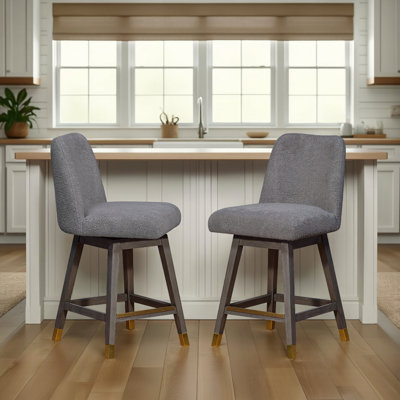 Tabouret de bar ou de comptoir Dunamuggy en bois de chêne avec siège en tissu - ensemble de 2