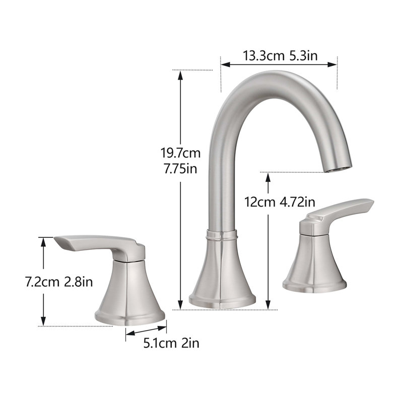 Bathroom Stainless Steel Faucets For Sink 3 Hole 8 Inch Widespread Bathroom Sink Faucet Double Lever Handle Faucet Bathroom Vanity Faucet Basin Mixer Tap Faucet With Pop-Up Drain