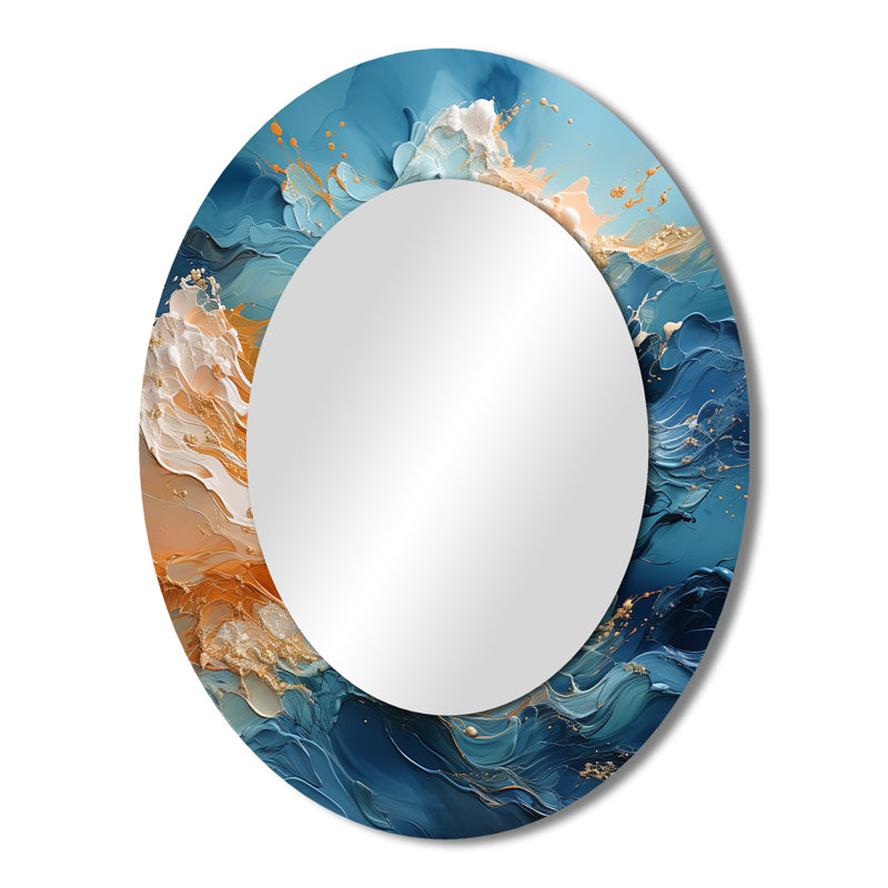 Blue Storms Charm Vivid liquide Art - grand miroir mural ovale sur métal, H 43 po x l 33 po