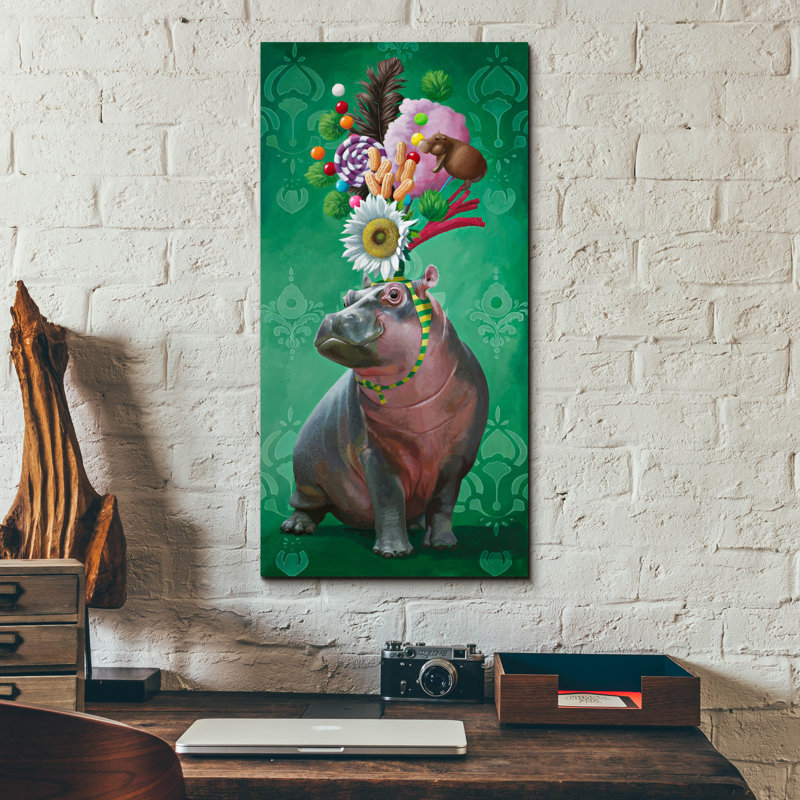  «Party Hippo» par Heather Gauthier, art mural en verre acrylique, 12 po x 24 po, H 24 po x l 12 po