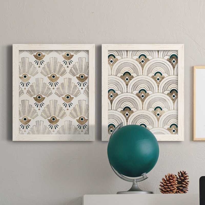Deco Patterning III - ensemble de 2 reproductions d'art sur toile, Toile blanche encadrée, H 20 po x l 17 po x P 1 po