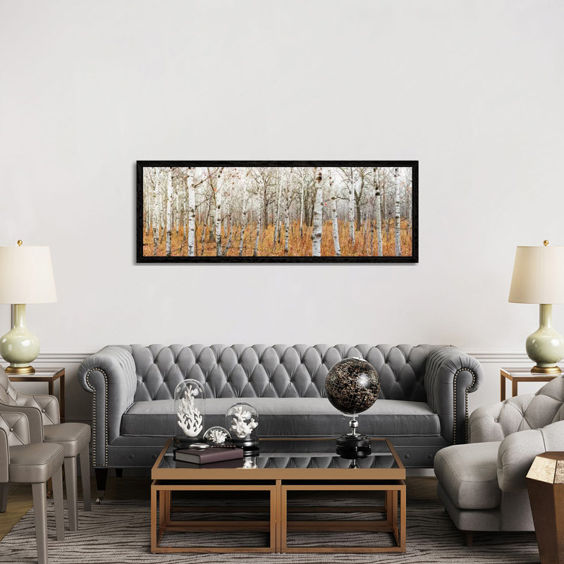 Birch Grove Panoramic by Nik Rave - Panoramic Print on Canvas, Black Framed, 152.4 cm H x 50.8 cm W