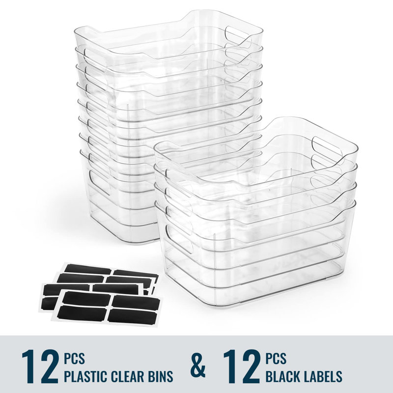 12 PACK Multi-Use Clear Plastic Storage Bins for Organizing