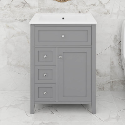 Meuble-lavabo 24 po avec lavabo supérieur, deux tiroirs et un tiroir rabattable, tablette réglable