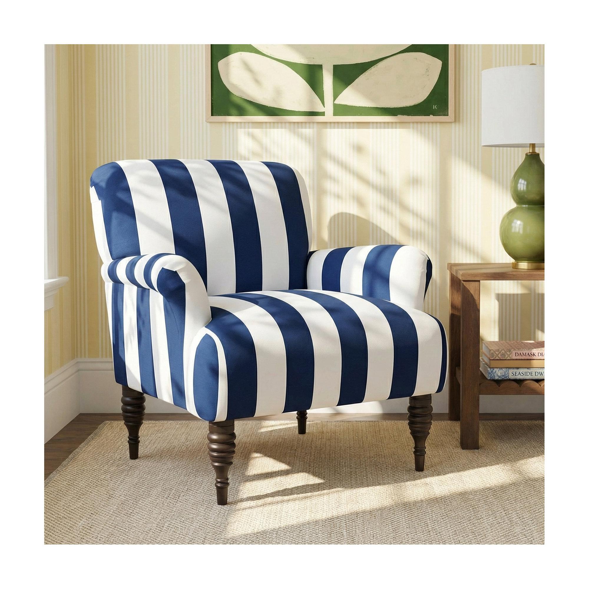 Fairhope Upholstered Armchair, Navy Blue 100% Cotton