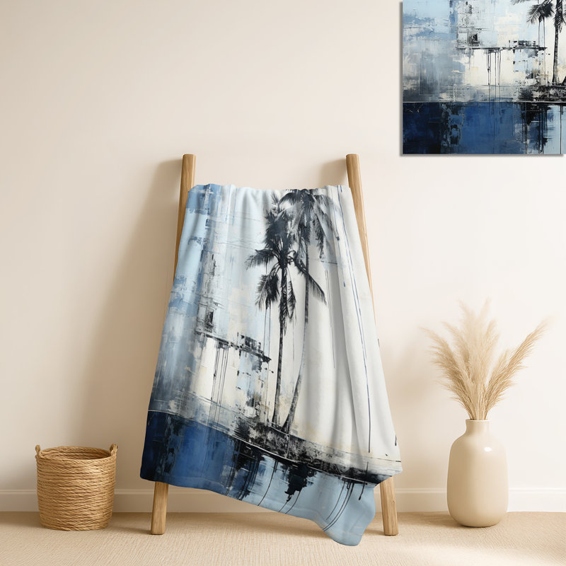 Jeté de palmier tropical bleu et gris