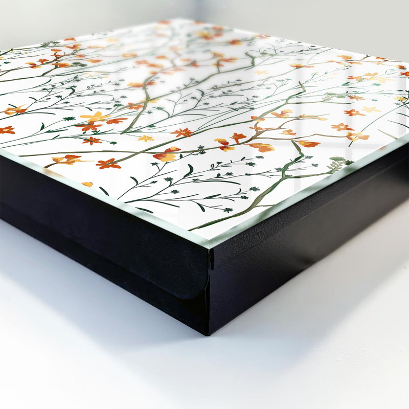 Wall mounted key box, Opens to the left, 30x30x5, Black, Colorful flowers on a white background, 