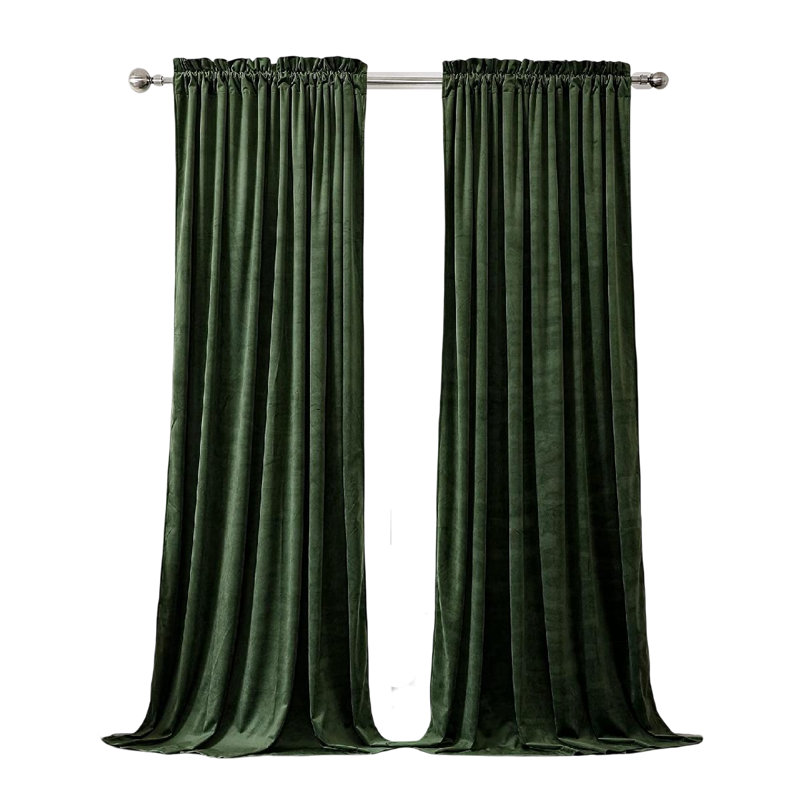 Green Velvet Room Darkening Thermal Insulated Curtains, 52"W x 120"L, Set of 2