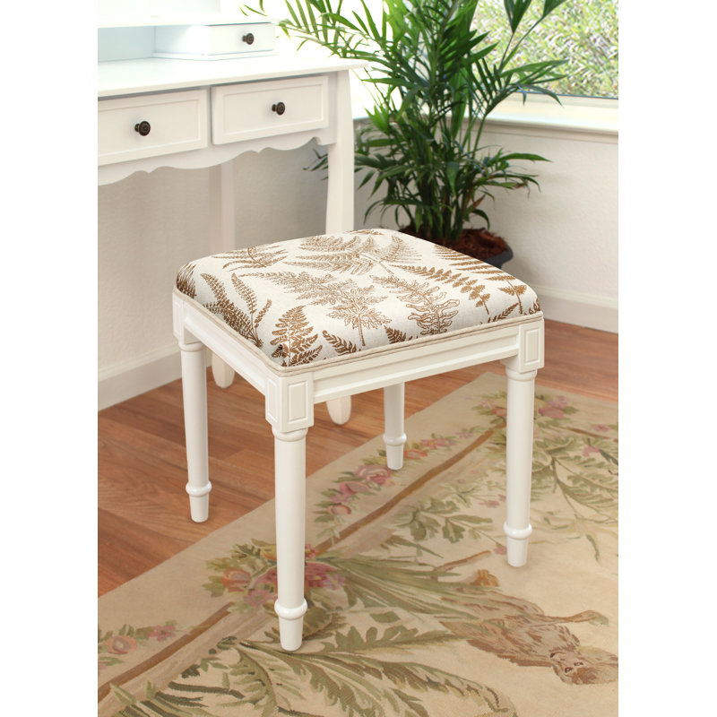 Camiah Solid Wood Accent Stool, Caramel, Off-White