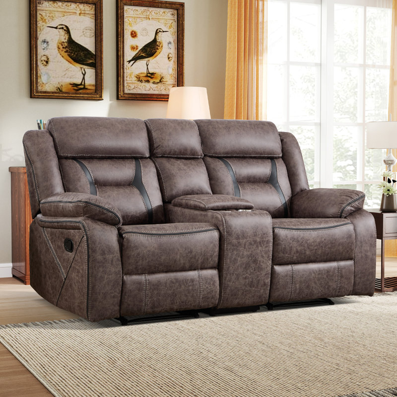 Causeuse inclinable manuelle à coussins multiples avec console Chelliah Fordwich, Gris