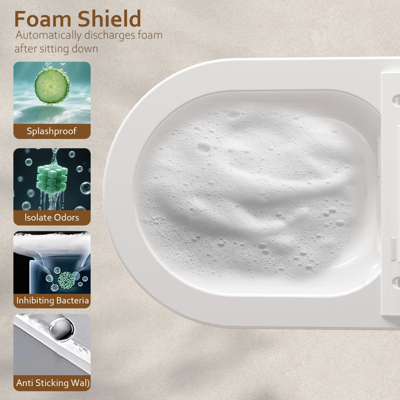 Smart Toilet With Radar Auto Open Lid, Foot Flush, Power-Off Flush, Bidet Wash Functions, Instant Heating, Adjustable Water Temp & Pressure, Warm Air Drying, Heated Seat, Night Light & Rgb Ambient Light