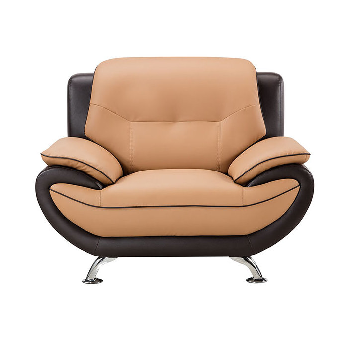 Sulayman 50" Wide Vegan Leather Armchair, Yellow/Brown Faux Leather