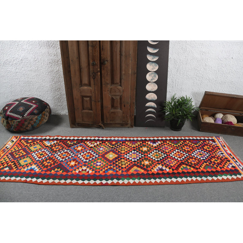 Tapis de style kilim turc fait à la main avec des motifs géométriques éclatants pour une décoration bohémienne