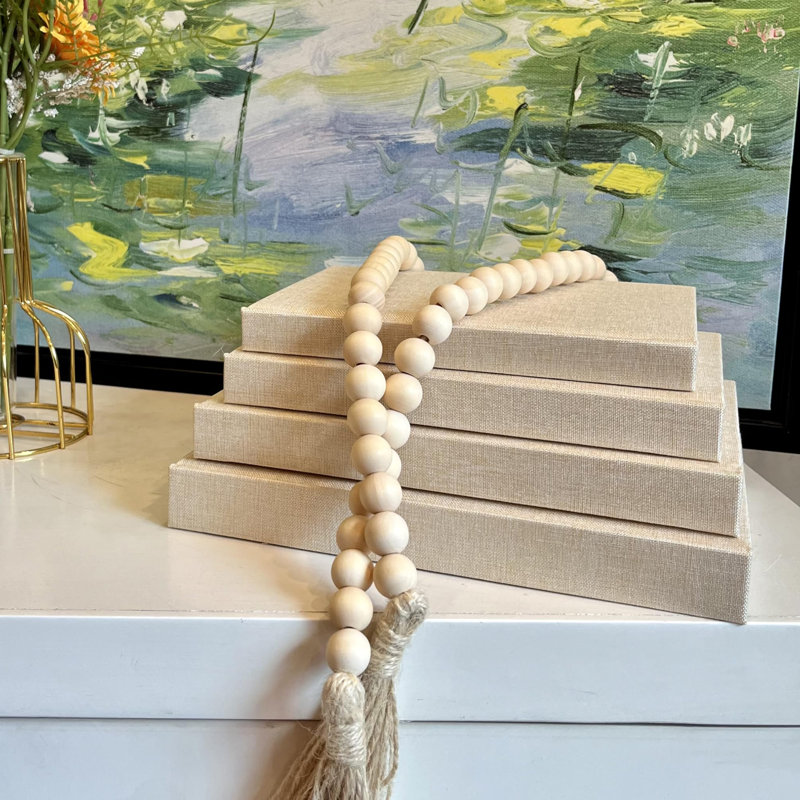 Livres décoratifs en lin 4 pièces, Beige