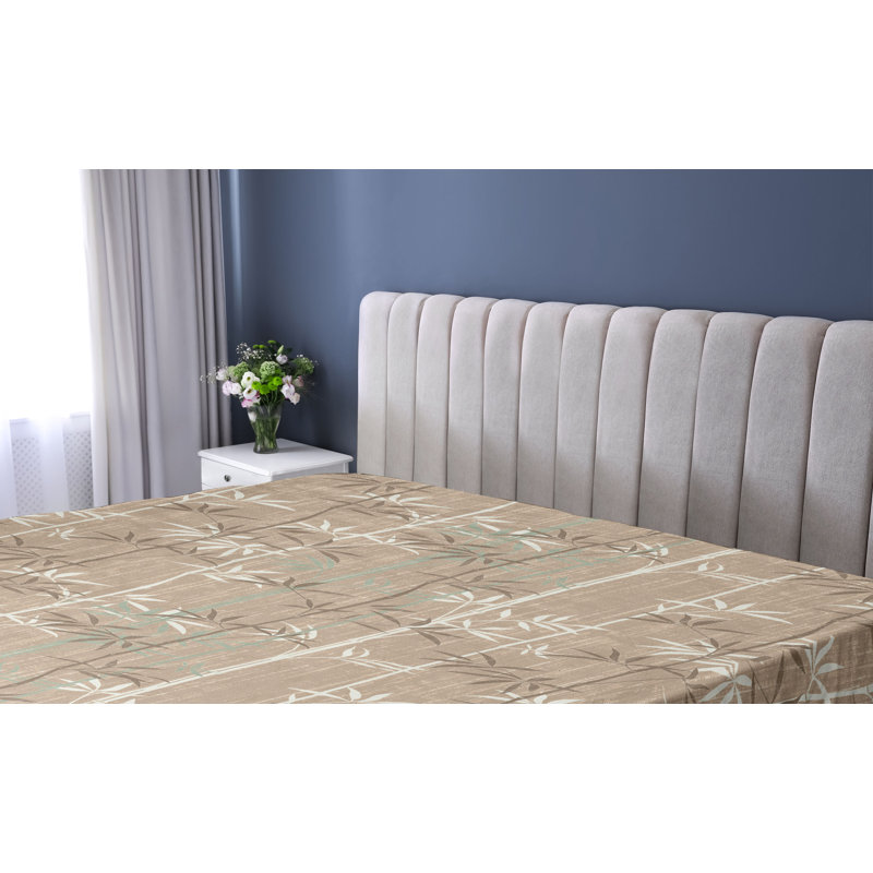 Ambesonne Exotic Branches Fitted Sheet Simple Forest Leafy Sea Green Dark Mustard, Queen Fitted Sheet