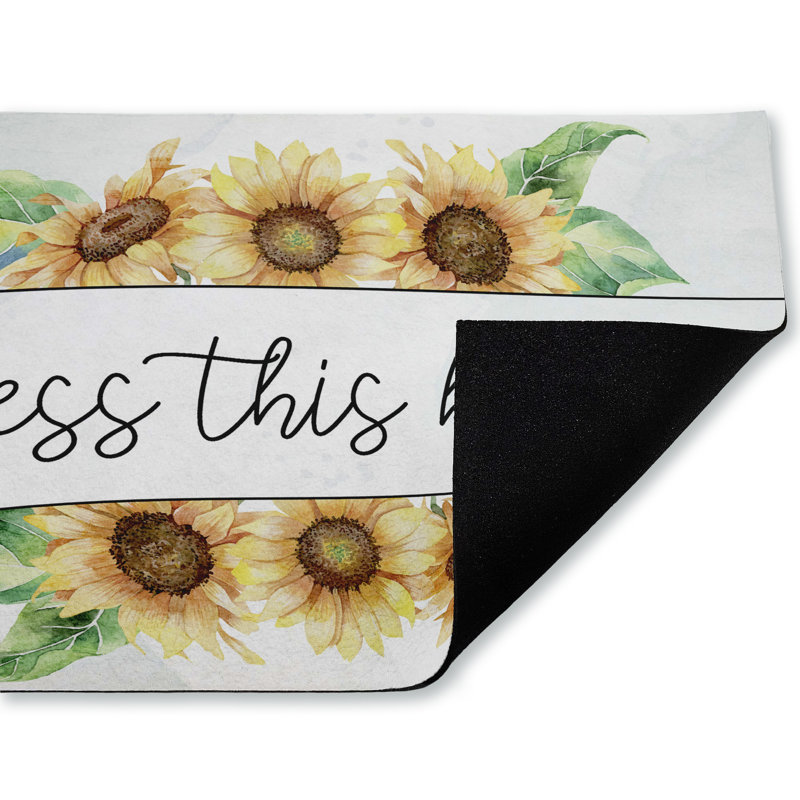 Tapis de porte d'extérieur imprimé tournesols Bless This Home, par Kim Allen, 18 po x 30 po