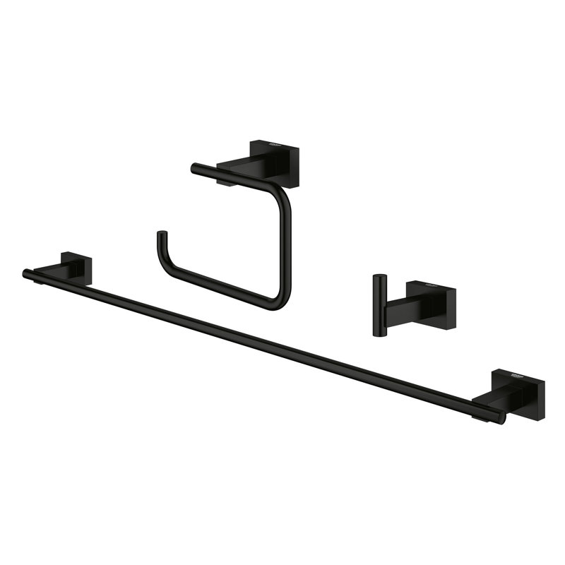 Essentials Cube 3 - Piece Bathroom Hardware Set, Matte Black
