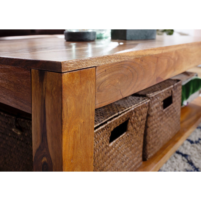 Oxford Solid Wood Four Leg Coffee Table with Storage, Brown