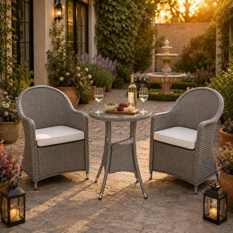 Shatchi Patio Dining Set with, 70cm H x 60cm W x 60cm D, 2