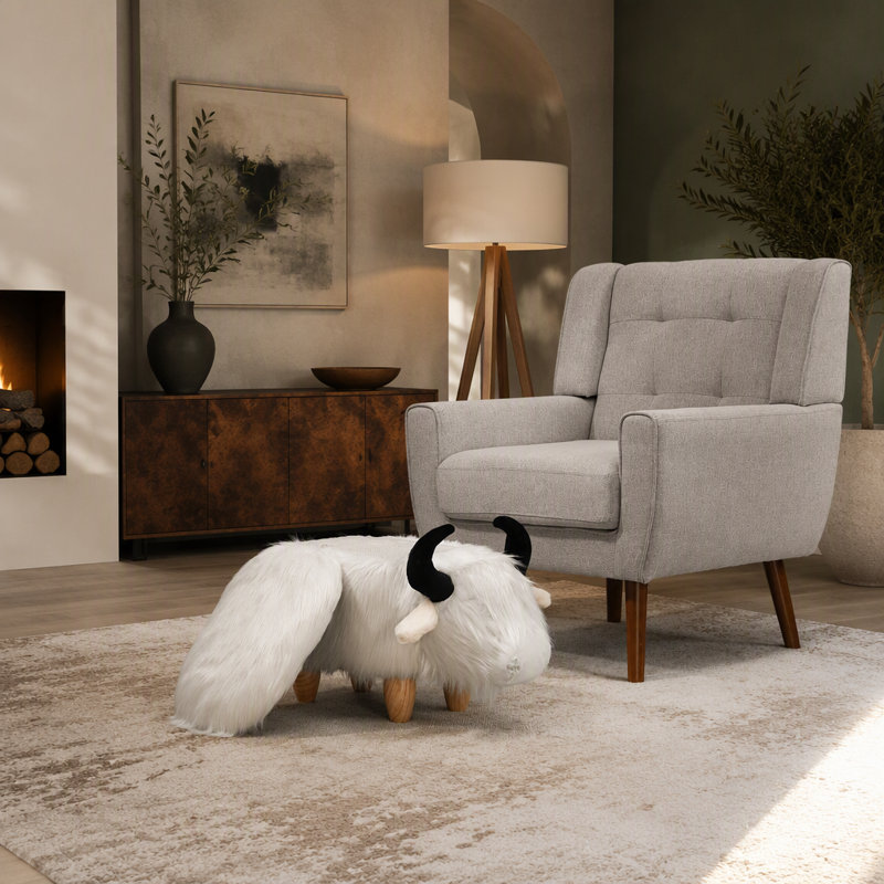 Upholstered Faux Fur Footstool, White