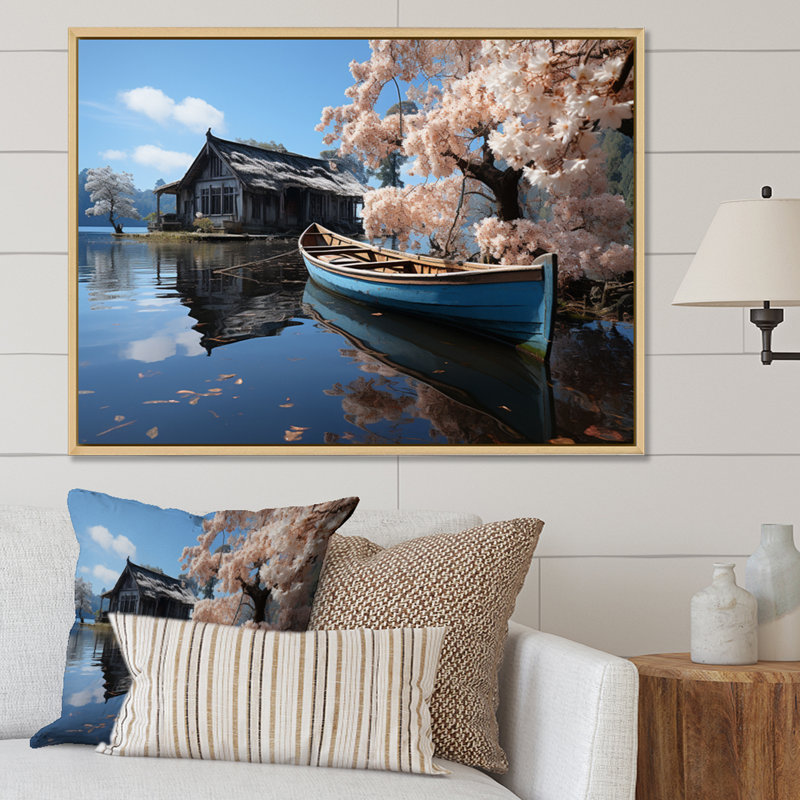 Lakehouse Lakeside Tranquillity - Lake House Cottage Canvas Wall Art, H 12 po x l 20 po x P 1 po, Cadre naturel flottant