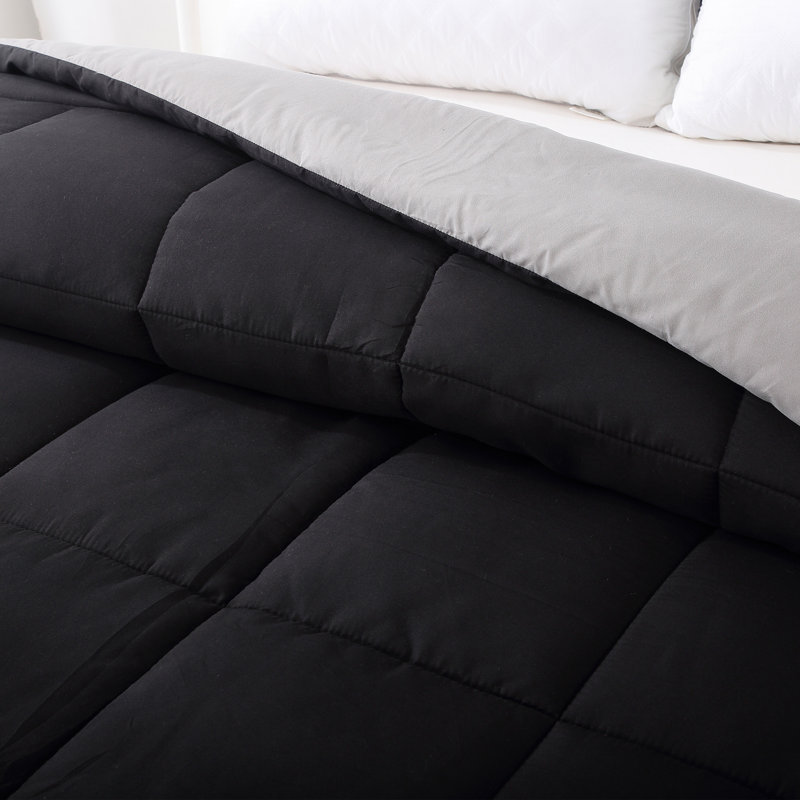 King Black and Gray Reversible Microfiber Down Alternative Comforter