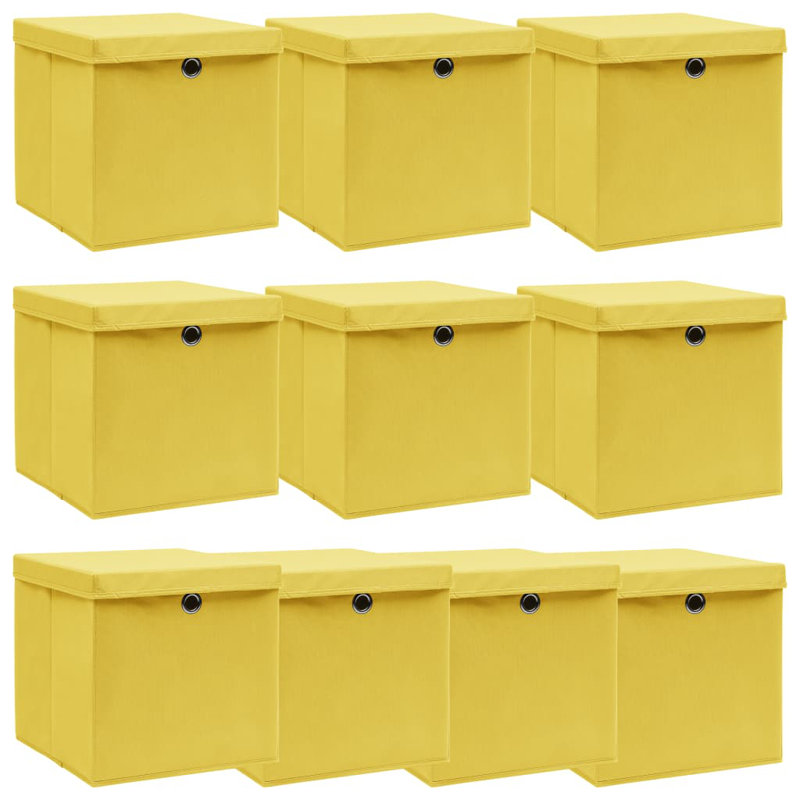  Storage Box Set Of 10 Yellow Non-Woven Fabric (100% Polyester)