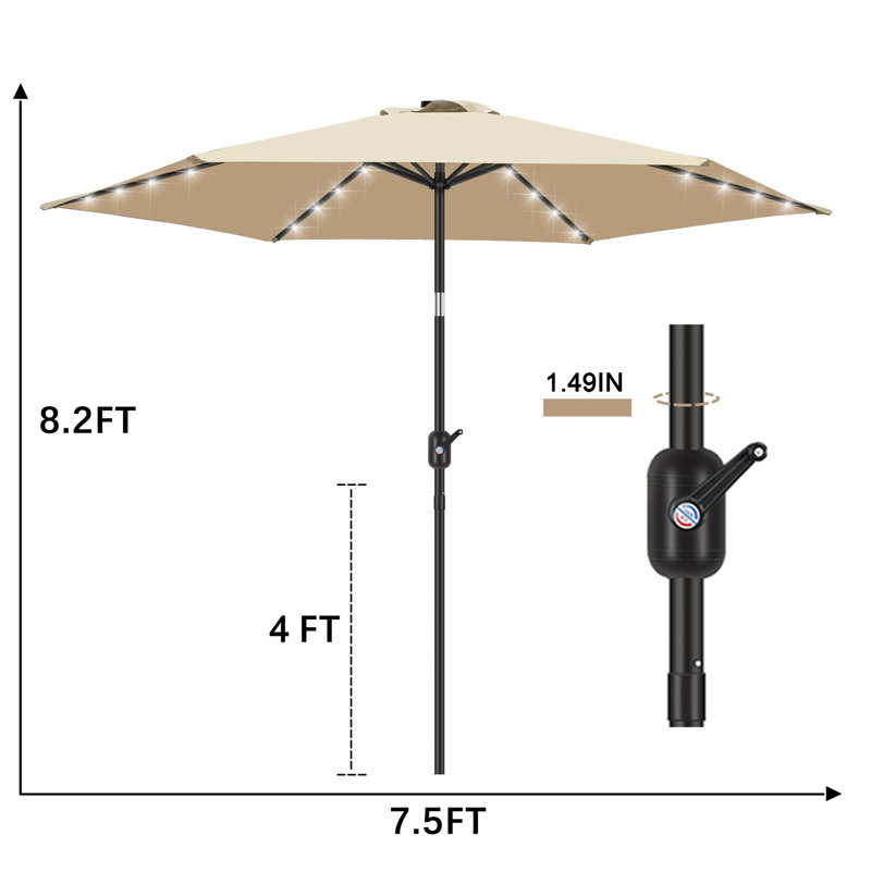 Off-White Solar LED Lighted 7.5' Rectangular Patio Umbrella with Alloy Steel Frame
