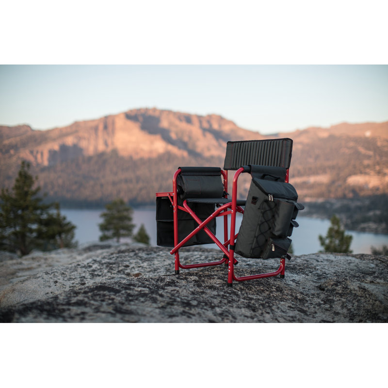 Outdoor Fusion Camping Chair with Side Table and Soft Cooler, Dark Gray with Red