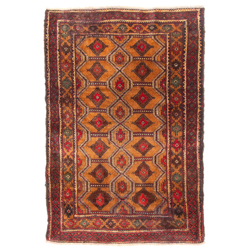 Tapis brun Teimani 2 pi 11 po x 4 pi 4 po