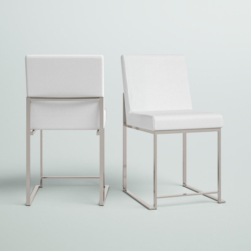 Brieon 19.25'' H Upholstered Metal Side Chair, White Faux Leather, Stainless Steel