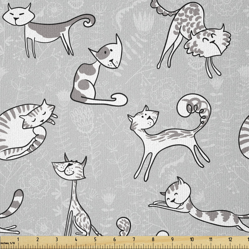 Coyote Cats Posing over Floral Feline Multi-Purpose Fabric