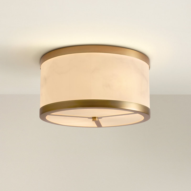 Modern Flush Mount – Metal, Poly Film & Gold, Ivory White Cloud Pattern Film Shaded 2-Light Hardwired Dimmable Ceiling Light for Dining Room or Kitchen in Modern, Mid-Century, and Contemporary Style