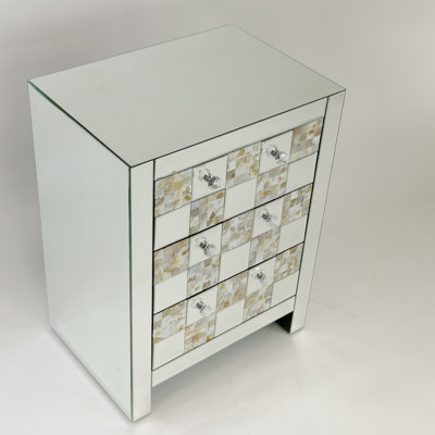 Commode décorative en bois massif à 3 tiroirs en argent