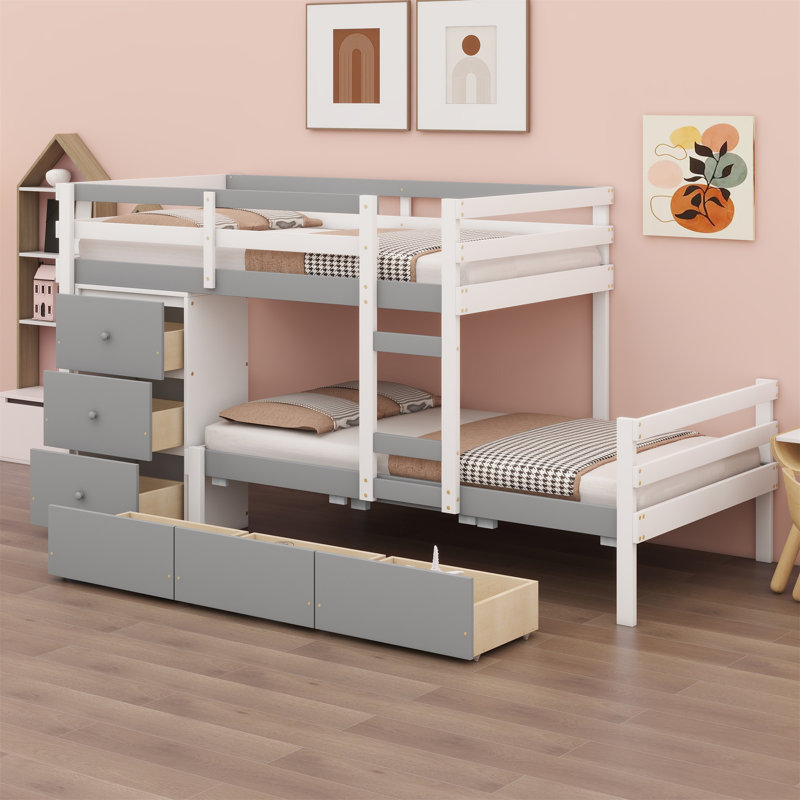Loft Bunk Bed With Drawers And Ladder, Grey