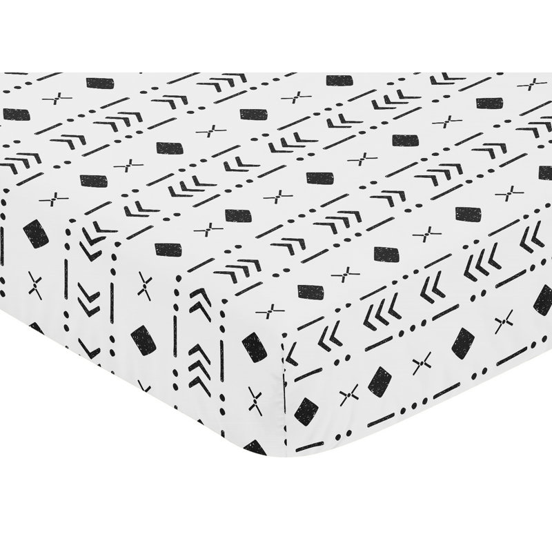 Drap-housse pour lit de bébé Boho Tribal, Blanc / noir